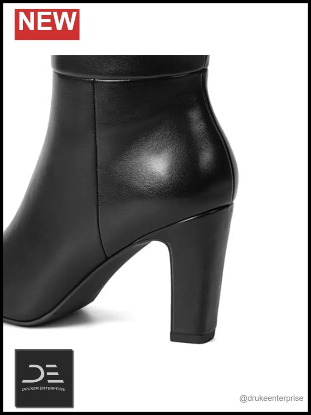 Faux Leather Thigh High Boots with Chunky Heel, Pointed Toe, Side Zipper, Over